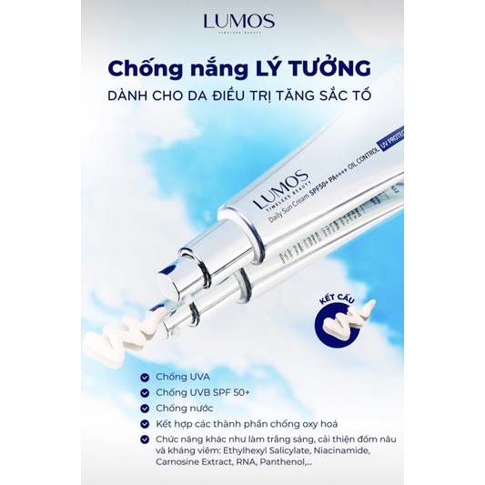 Kem Chống Nắng Lumos Chống Nắng kiềm dầu 8 - 9 tiếng Nâng tone da trắng da -