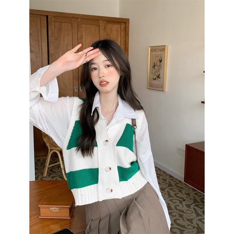 Áo cardigan NZN dệt kim không tay dáng rộng kẻ sọc phối màu phong cách Hàn Quốc thời trang mùa hè