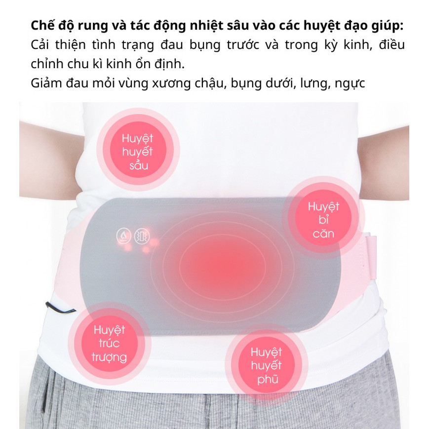 Đai Đeo Massage Giảm Đau, Sưởi Ấm Bụng Phụ Nữ Kỳ Kinh Nguyệt Cao Cấp (Full Box)