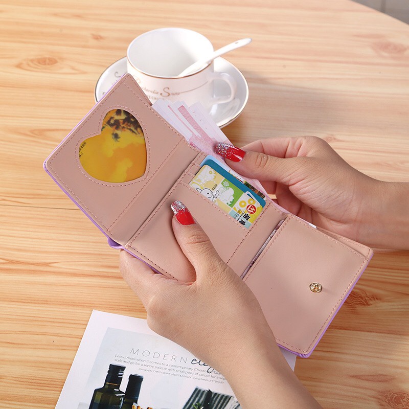 Ví nữ đựng tiền nhiều ngăn 211  khóa bấm chất da retro phong cách thanh lịch