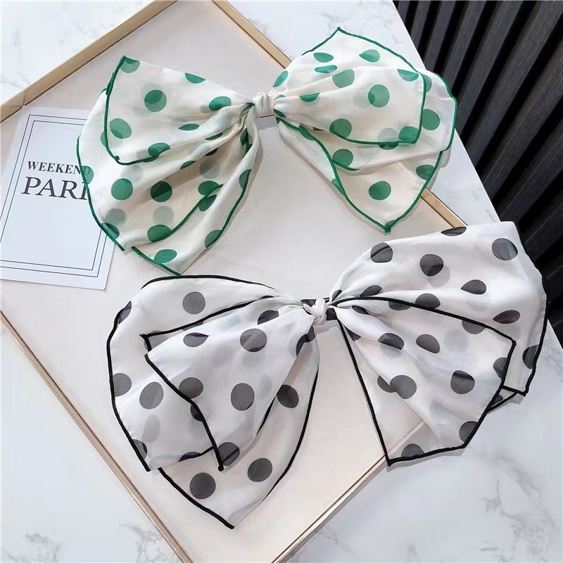 Kẹp Tóc Nơ Lớn Bằng Ruy Băng Họa Tiết Chấm Bi Phong Cách Hàn Quốc Thời Trang Cho Nữ