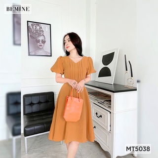 Đầm cổ tim xếp ly ngực bemine mt5038cam