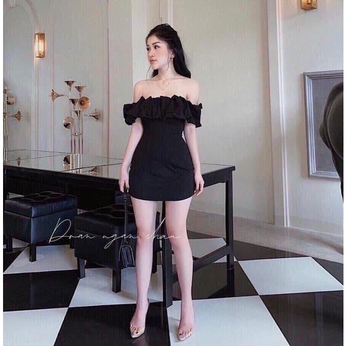 Đầm body hotgirl trễ vai xếp ly kèm mút + Ảnh thật | BigBuy360 - bigbuy360.vn