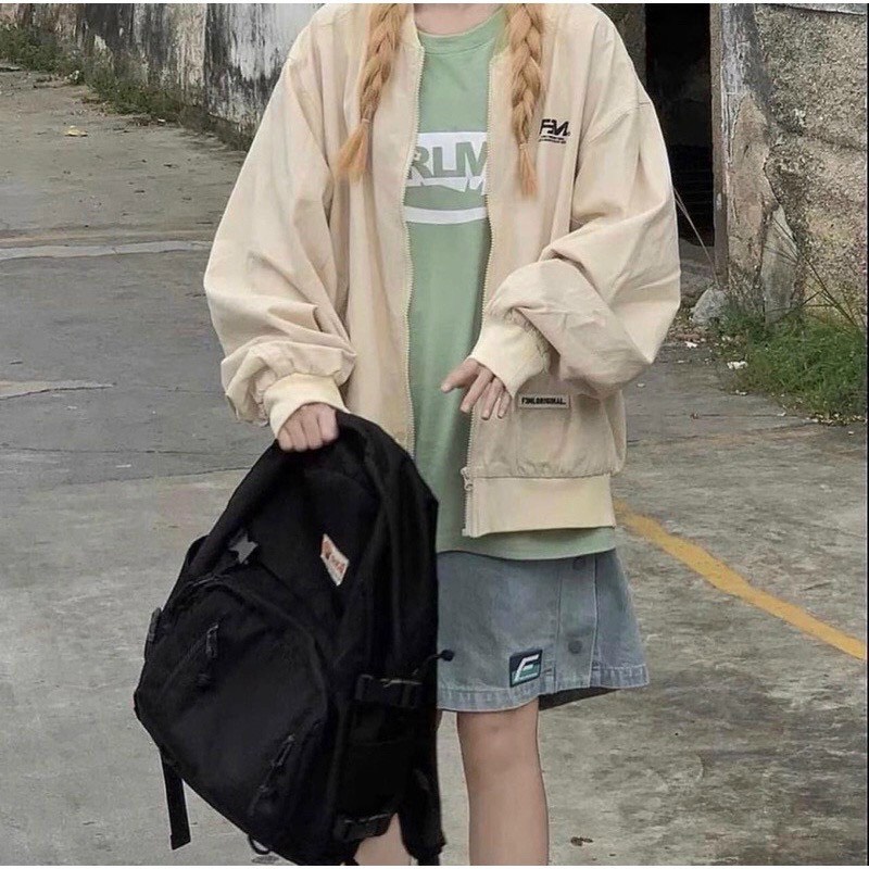 Aó Khoác Da Lộn Nam Nữ Họa Tiết Chữ FM Mặt Sau Áo In Hình O Vuông Phong Cách Thời TRang Hàn Quốc  TP82
