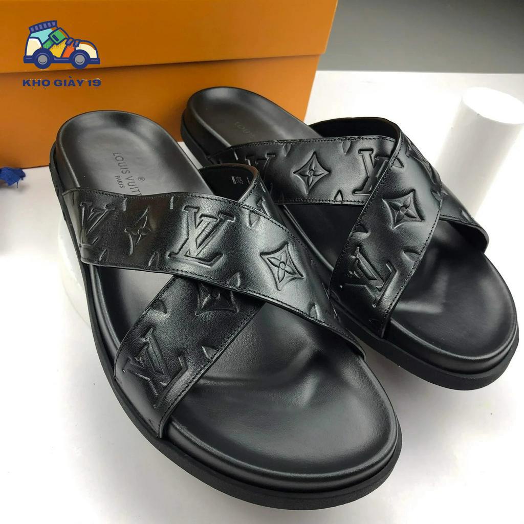 Dép nam LV, Dép lê nam quai hậu vân nổi LV đế cao su độn siêu hot 2023