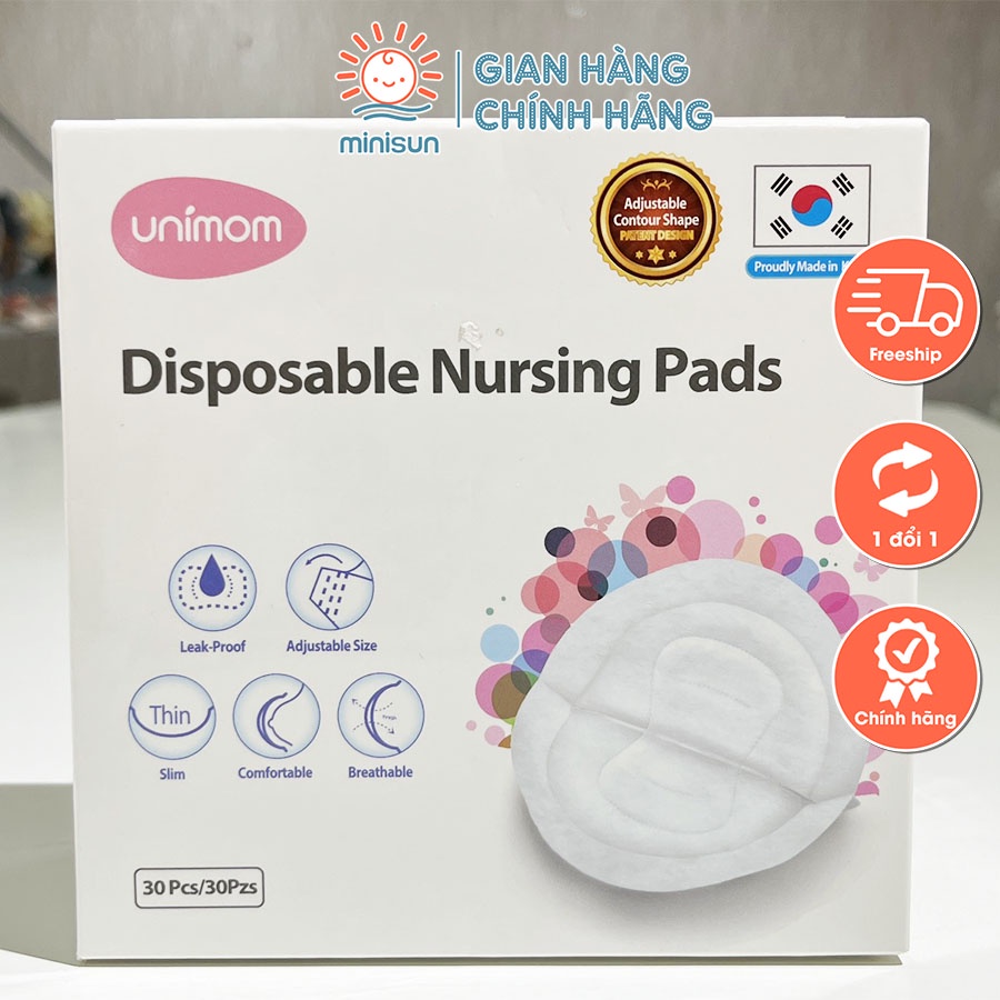 Miếng lót thấm sữa Unimom Hàn Quốc chính hãng siêu thấm hút hộp 30 miếng