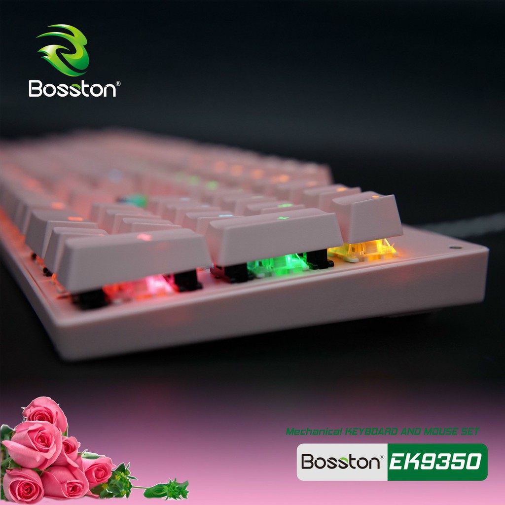 Combo Phím cơ +  Chuột chơi game Bosston EK9350 Queen Pink Chính Hãng (Hồng), siêu xinh, độ nhạy cao, dây dù, USB 2.0 | BigBuy360 - bigbuy360.vn