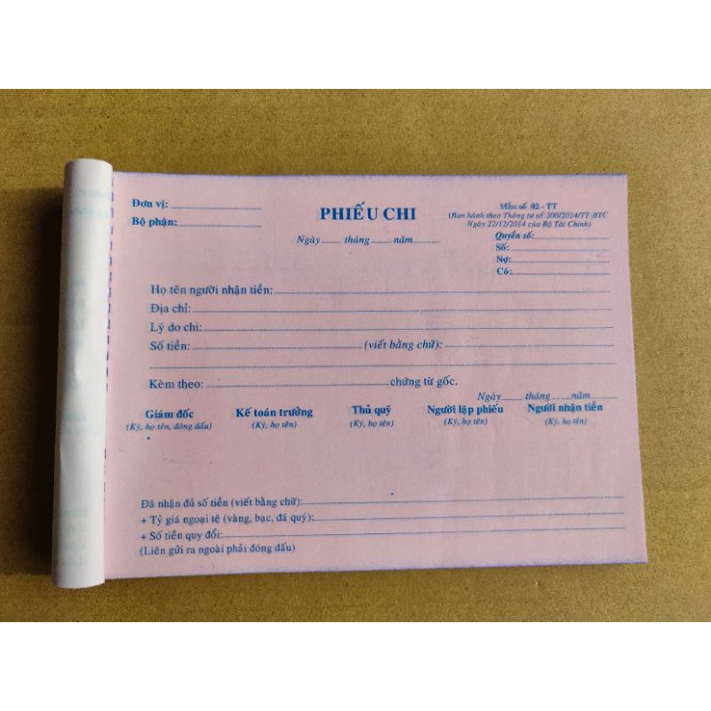 Combo 05 Quyển - Phiếu Chi 2 liên - Giấy đẹp láng mịn và nhận mực tốt