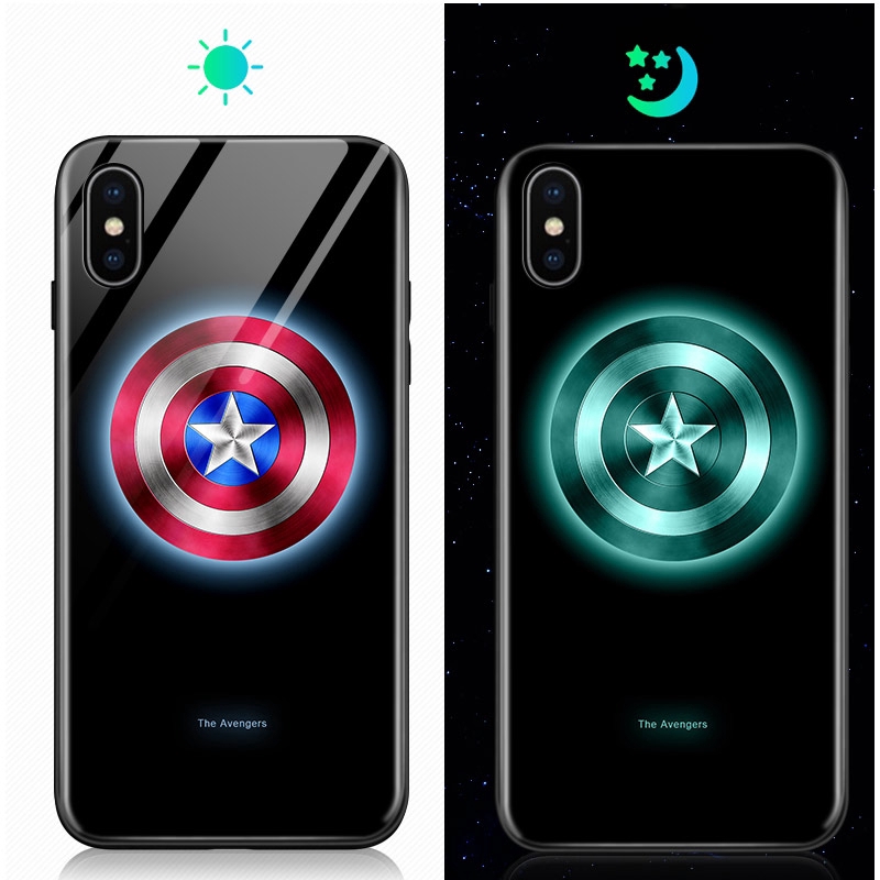 Ốp điện thoại mặt kính in hình Avengers Marvel phát dạ quang cho Xiaomi Redmi Note 9T 9 9S 6 7 8 Pro Mi