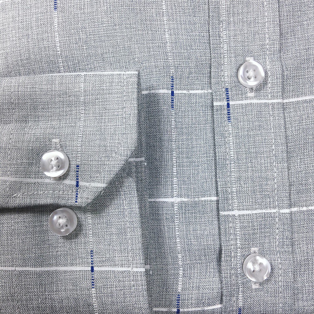 Áo Sơ Mi Nam Công Sở Trung Niên Thương Hiệu Anton Xám Trắng Dài Tay Vải Sợi Tre Họa Tiết Kẻ Caro In Chìm – X8551