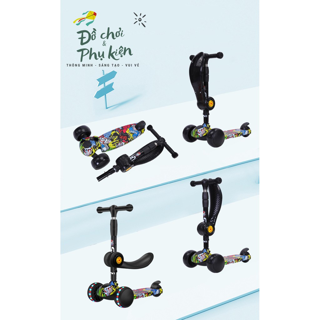 Xe trượt scooter cao cấp GRAFFITI 2 trong 1 cho bé 2-14 tuổi