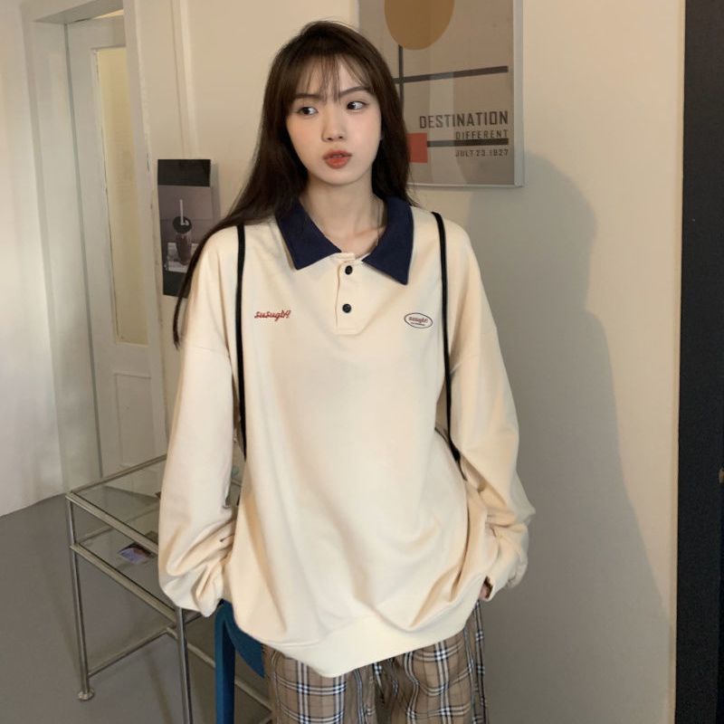 Áo Sweater Cổ Polo Dáng Rộng Thời Trang Mùa Đông Hàn Quốc Dành Cho Nữ