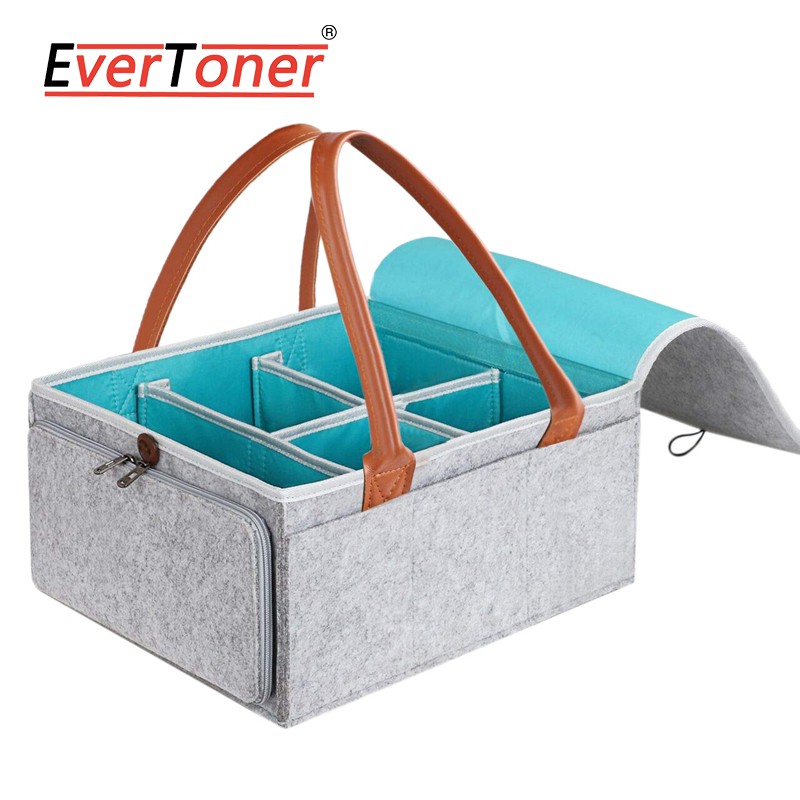 Evertoner Giỏ Đựng Tã Lót Cỡ Lớn Có Nắp Và Tay Cầm Bằng Da Kích Thước 38x25x18cm Tiện Dụng Mang Theo