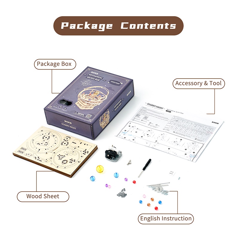 Đồ chơi gỗ thông minh trẻ em, Hộp Nhạc Gỗ Lắp Ráp Mô Hình 3D DIY Hệ mặt trời Starry Night Orrery Quà tặng sinh nhật...