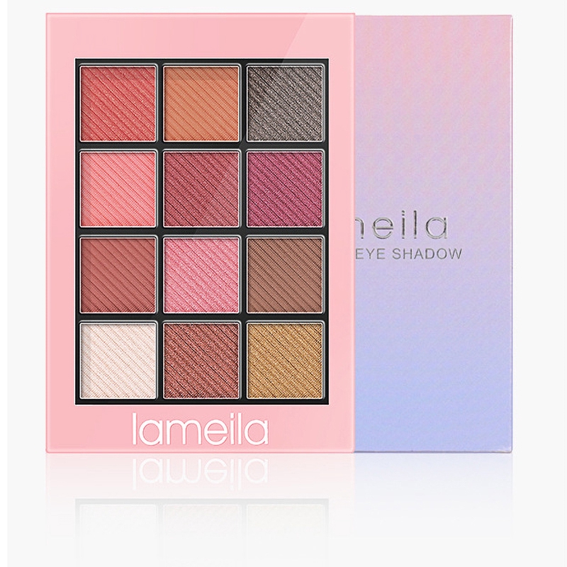 Bảng phấn mắt Lameila 12 màu nhũ lì lâu trôi kháng nước