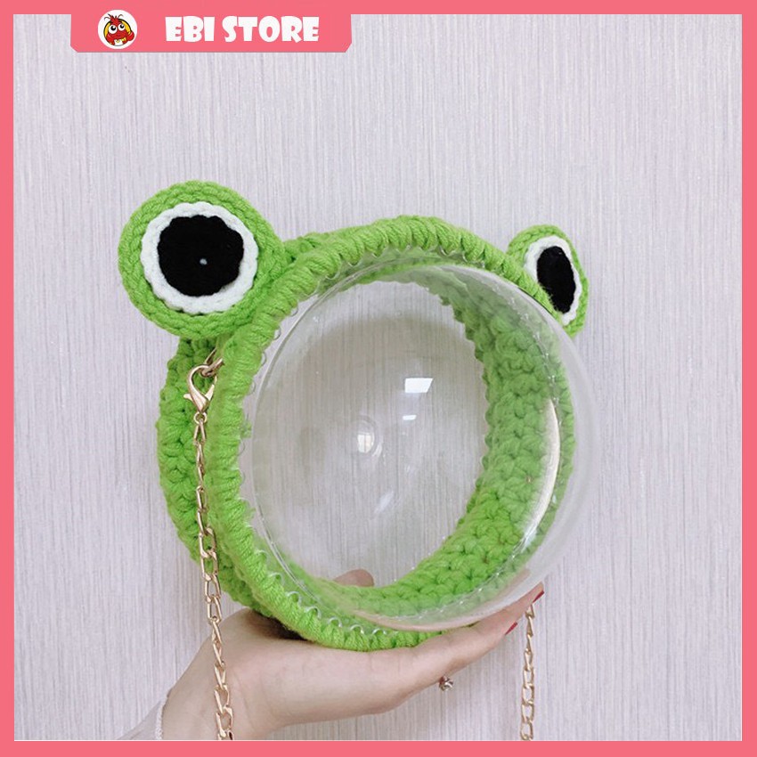 Full Set Nguyên Liệu Tự Đan Túi Trong Suốt Bằng Len Hình Chú Ếch Xinh Xắn