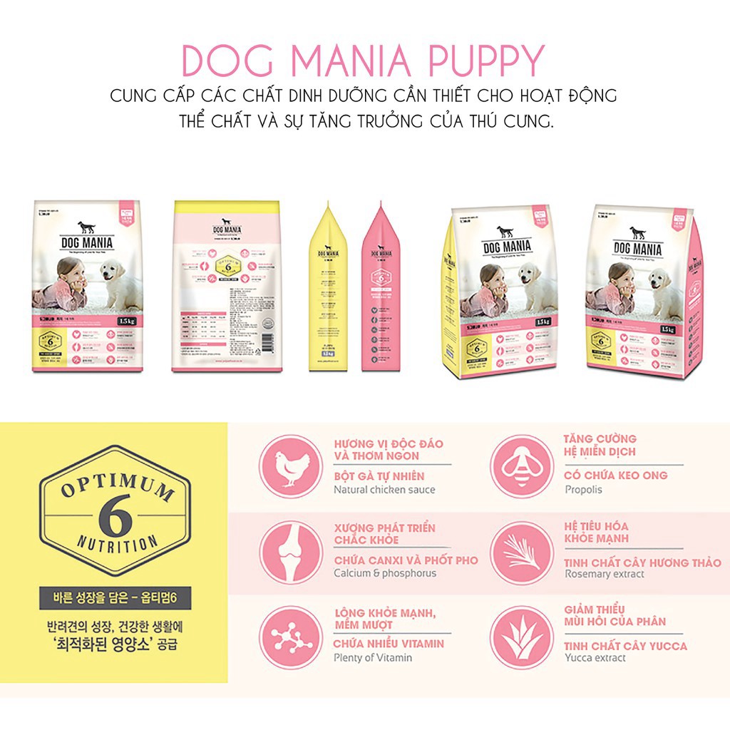 Hạt cho chó dog Mania puppy 1,5kg thức ăn khô cho chó con nhỏ Con Mèo Xiêm