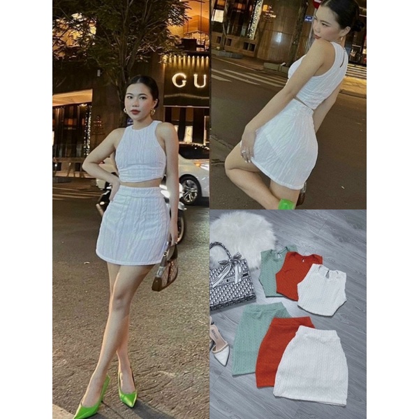 Sét MiDi len body TK Áo sát nách Chân Váy ôm sát tôn dáng 3v siêu xinh-CV 2 lớp( kèm Hình Thật Chất len đan siêu đẹp)