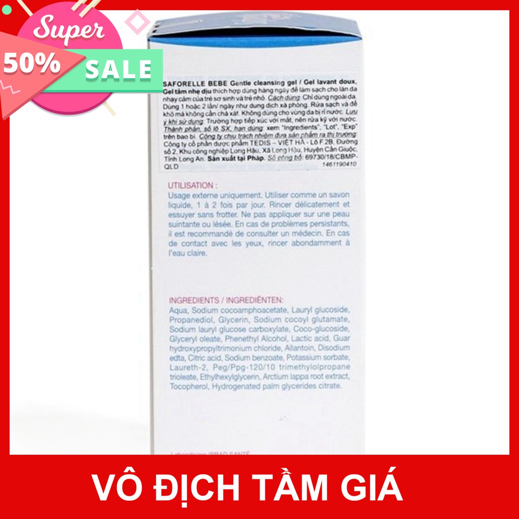 [CHÍNH HÃNG] Saforelle BeBe Gel Tắm Gội Dịu Nhẹ Cho Bé Gel Lavant Doux 250ml