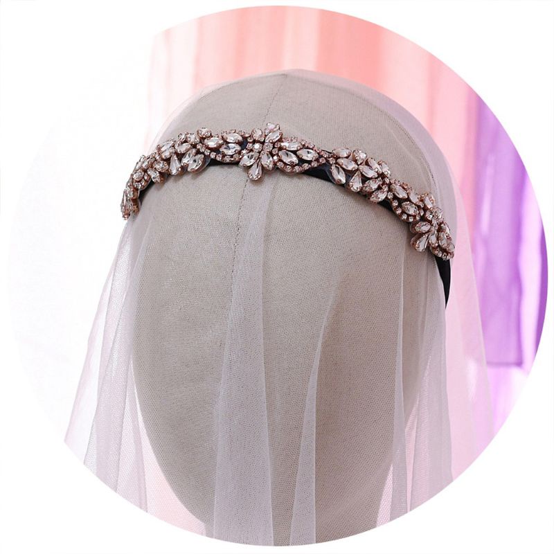 Băng Đô Bản Rộng Đính Đá Hình Giọt Nước Màu Vàng Hồng