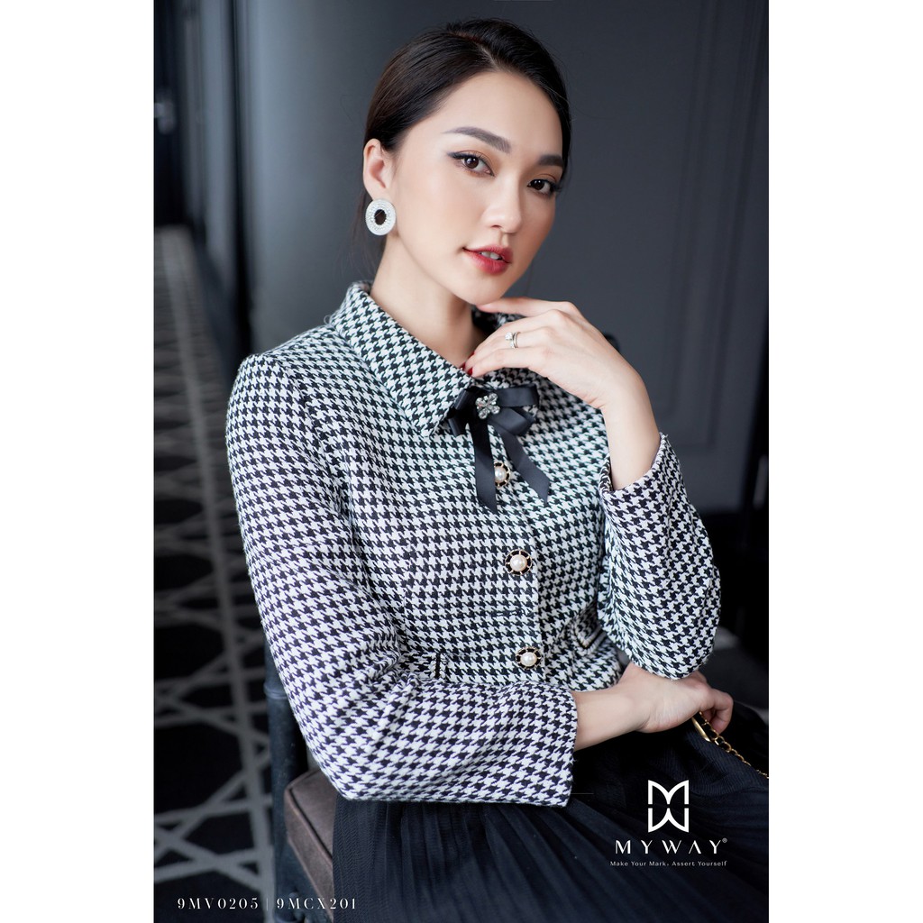 Áo Dạ Tweed Nữ MY WAY Dáng Ngắn Cài Nơ Sang Trọng 9MV0205 HT0