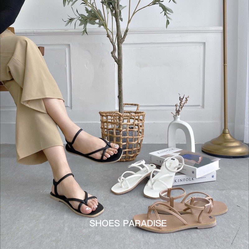 Giày sandal nữ mảnh nữ đế bằng kẹp giày sandal dây đi học SHOES PARADISE H703