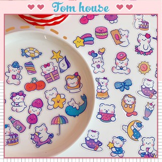 Set miếng dán sticker decal sổ vở gấu trắng size lớn 40 miếng Tom House