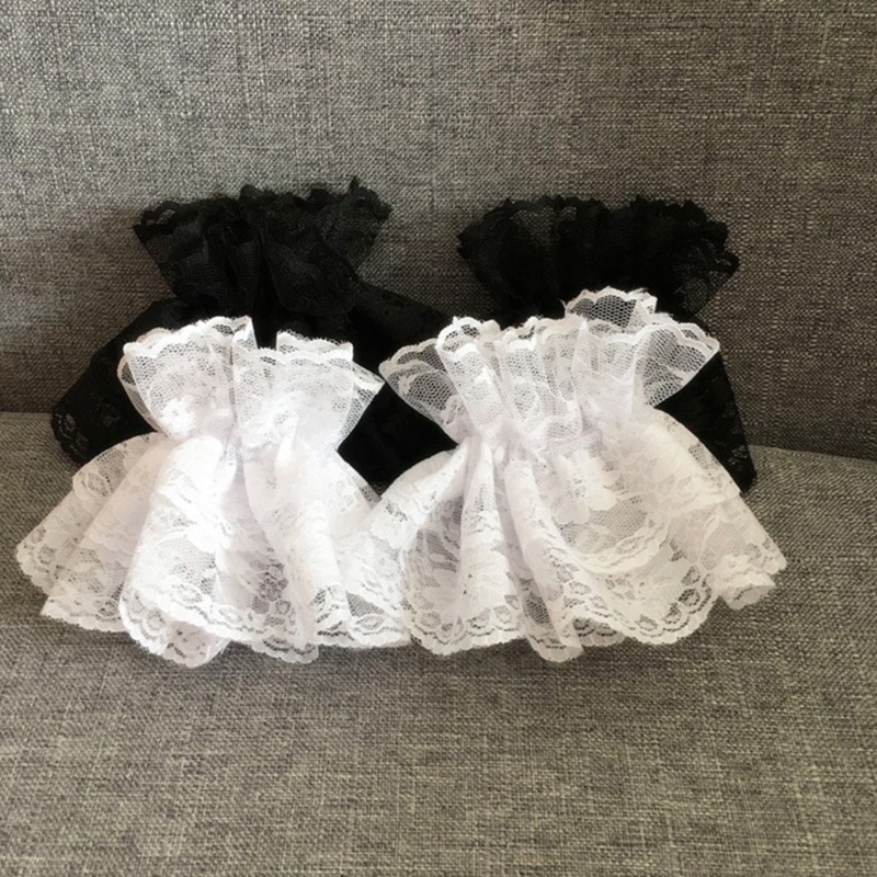 Cổ tay áo giả thiết kế xếp nếp vải ren hoa co giãn phong cách Lolita