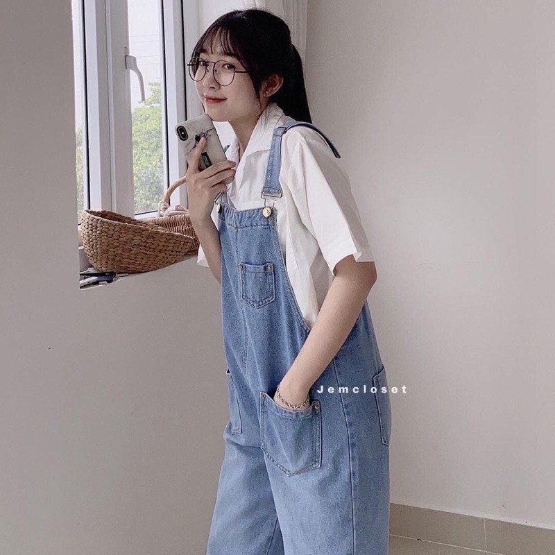Yếm jean dài nữ phong cách Hàn quốc, Yếm bò nữ ulzzang phối rách gối cá tính năng động - New trend 2021 | BigBuy360 - bigbuy360.vn