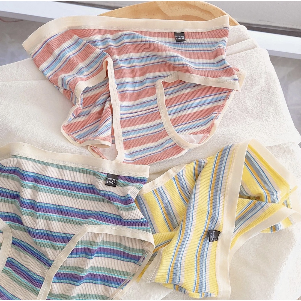 Quần Lót Nữ Cotton Lạnh Co Dãn Phối Kẻ Mềm Mại WI.SH YO.U LUC.K (Loại 1)