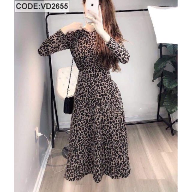 ĐẦM XOÈ TAY DÀI HOẠ TIẾT DA BEO AD160