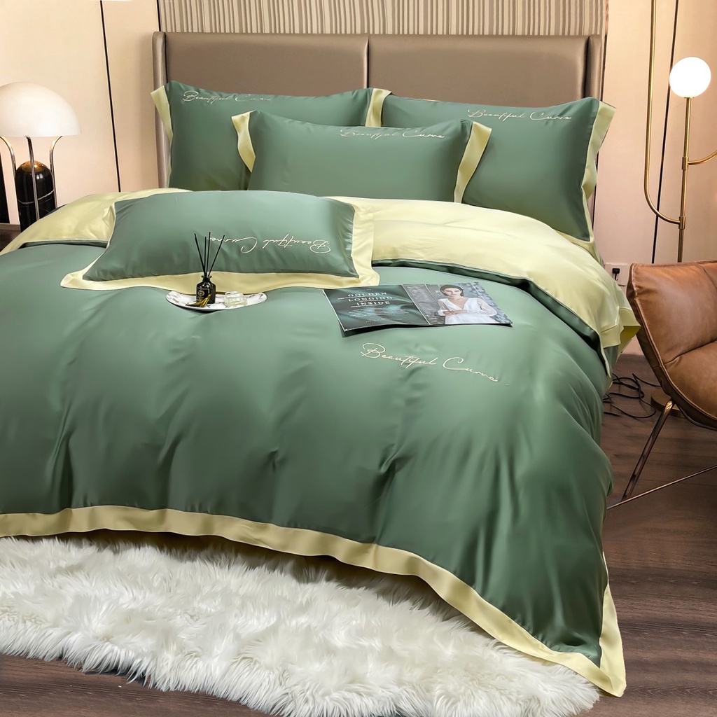 Bộ Chăn Ga Gối Lụa Tencel Cao Cấp Sang Xịn Mịn Mát Gồm Chăn Drap Gối Sét 4 Món - Nhập Khẩu Chính Hãng