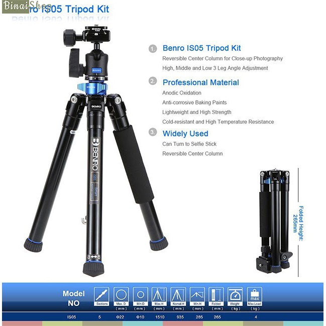 Chân đế tripod cho máy ảnh chất lượng cao Benro IS05