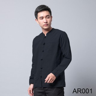 Áo sơ mi nam dài tay vải đũi cổ trụ rough