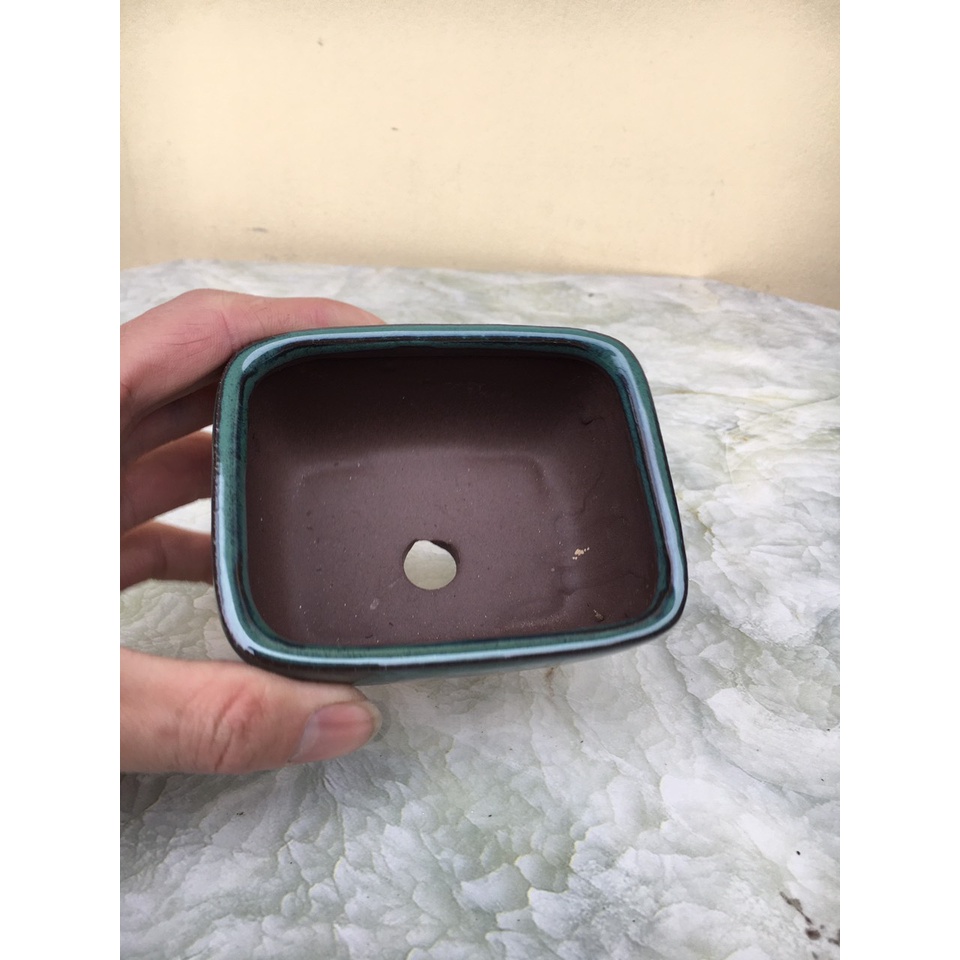 Chậu bonsai Chữ nhật mini Xanh ngọc gốm Bát tràng 1 size BM-171