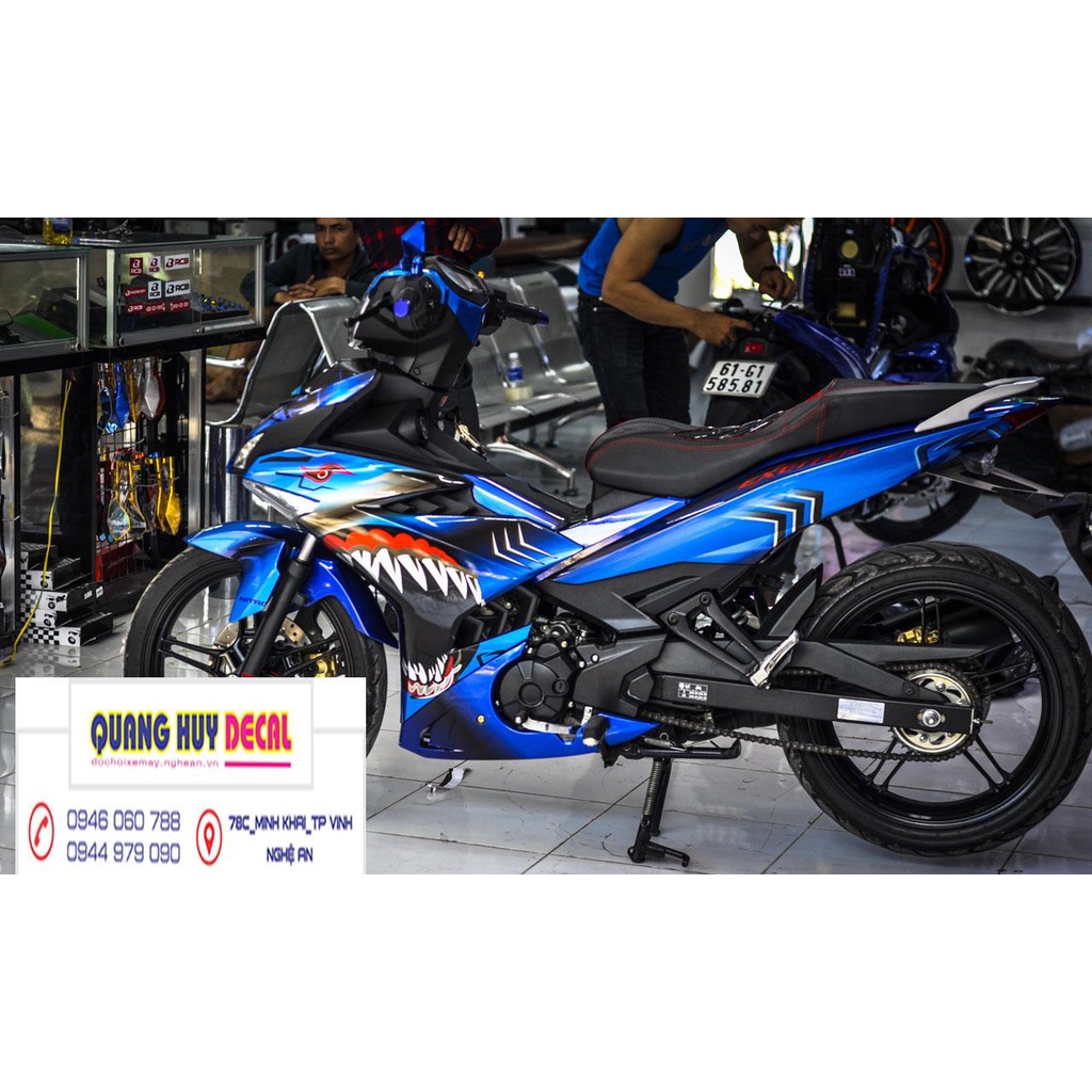 Tem trùm exciter 150 cá mập xanh dương, tem exciter 150, team trùm exciter 150, tem xe exciter 150, 