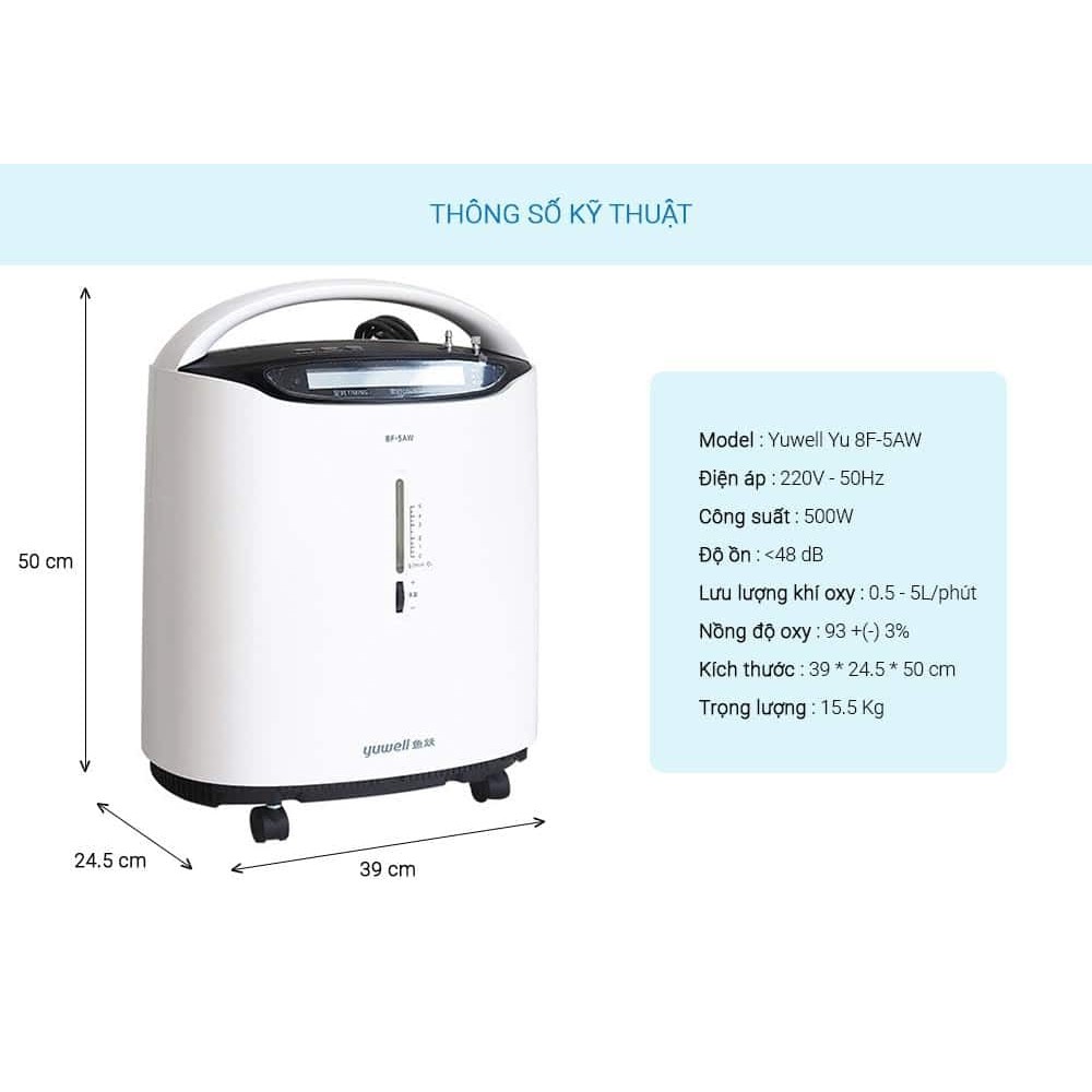 Máy tạo oxy y tế 5 lít Yuwell 8F-5AW kèm xông  | Bảo hành chính hãng 12 tháng