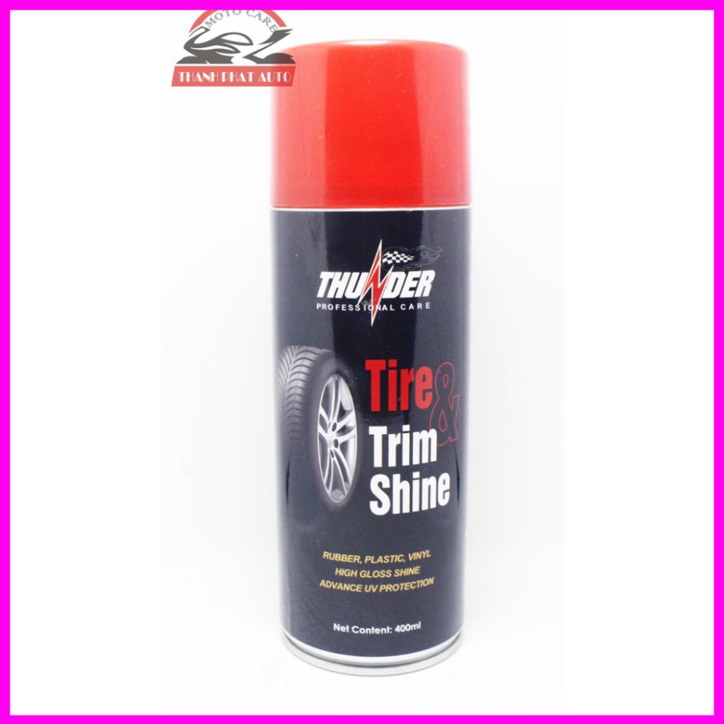 Chai xịt dưỡng nhựa nhám, vỏ xe Thunder Tire &amp; Trim Shine 400ml chuyên làm bóng nhựa đen và vỏ xe