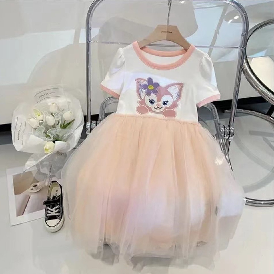 Đầm Công Chúa Chất Liệu Cotton Phối Lưới Dễ Thương Xinh Xắn Cho Bé Gái 3-9 Tuổi