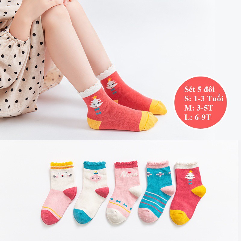 Tất Vớ Trẻ Em Cho Bé Từ 1 - 9 Tuổi Chất Cotton Set 5 Đôi Xuất Hàn ( DS20 )