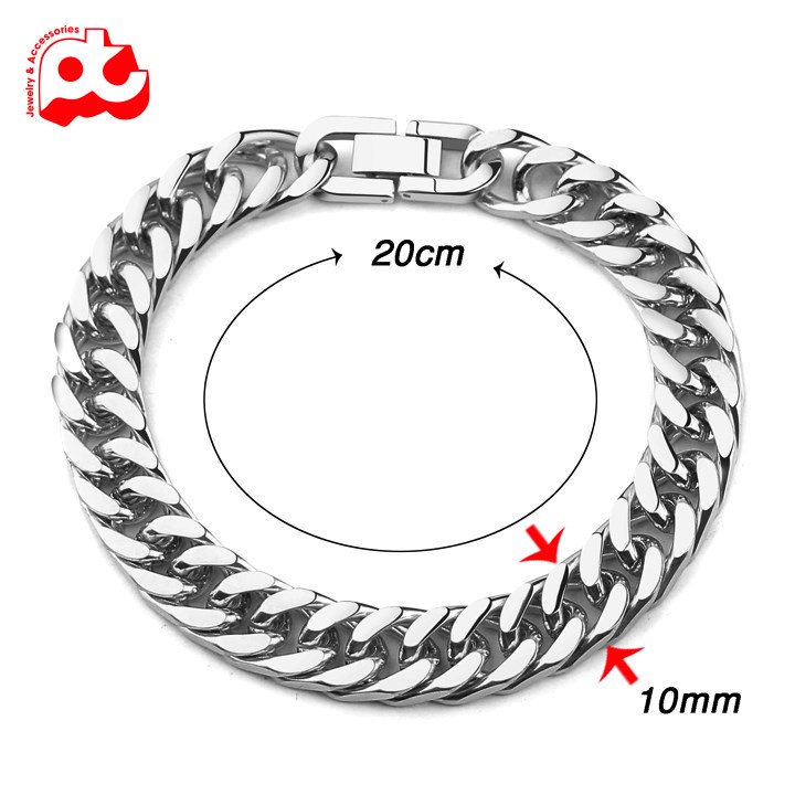 Lắc tay nam kiểu lặc đôi titan cao cấp rẻ đẹp khóa bộ cao cấp thép không gỉ PT JEWELRY cỡ 10mm màu trắng PTLTNA15