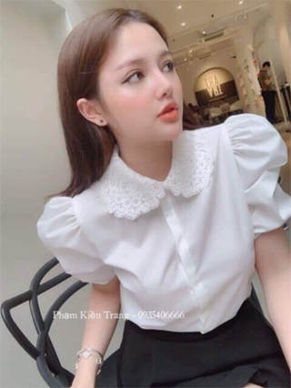 [Ảnh thật] Sơ mi nữ cổ ren tay bồng