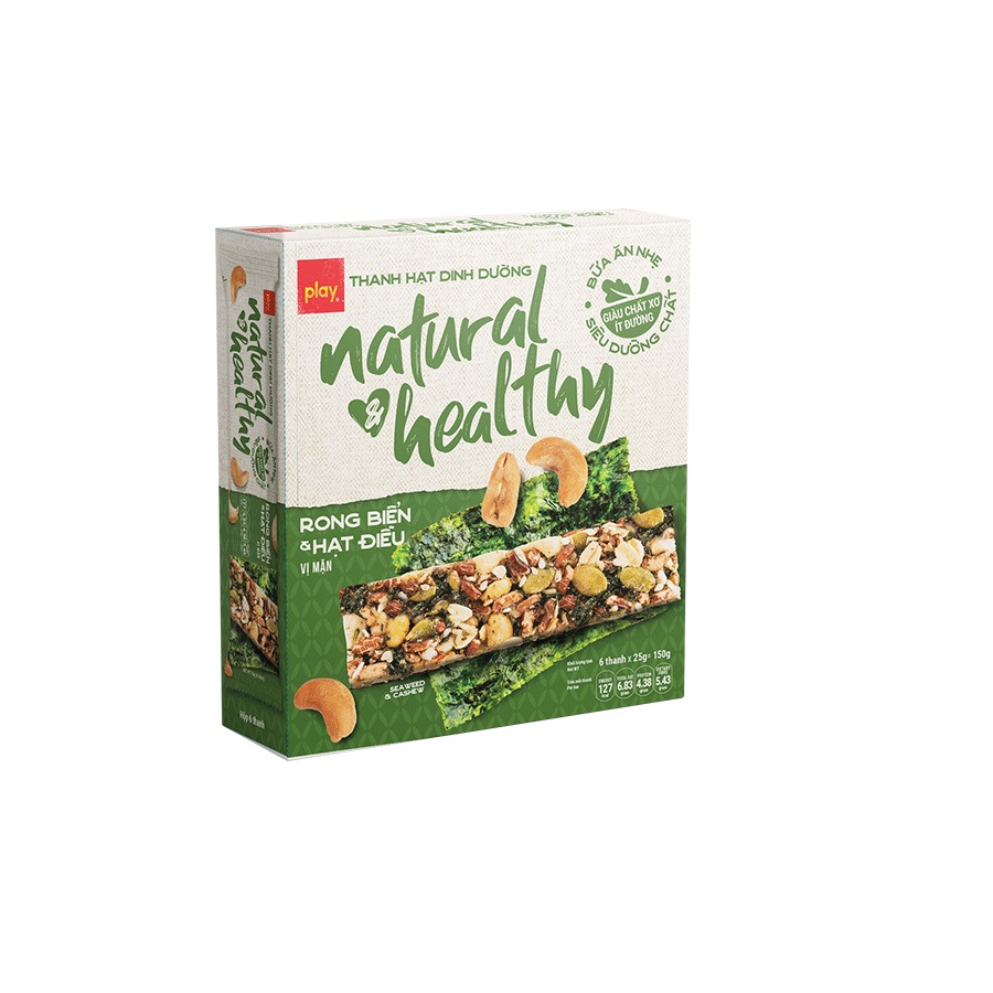 Thanh hạt thuần chay Natural &amp; Healthy - Bánh hạt dinh dưỡng phù hợp cho người ăn chay, ăn kiêng - Play Nutrition