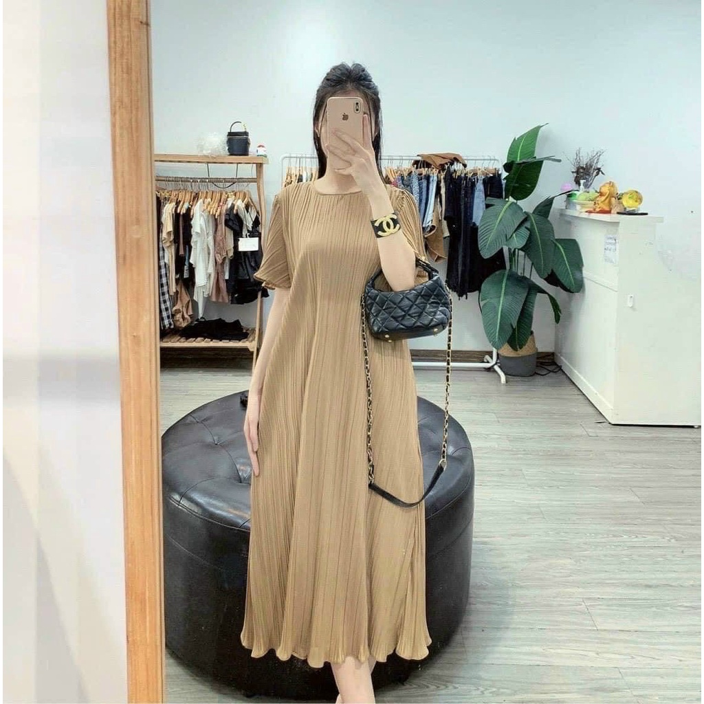 váy dập ly cao cấp dáng suông Chất chifon hai lớp Mềm, Thấm Mồ Hôi Tốt,size đến 80Kg