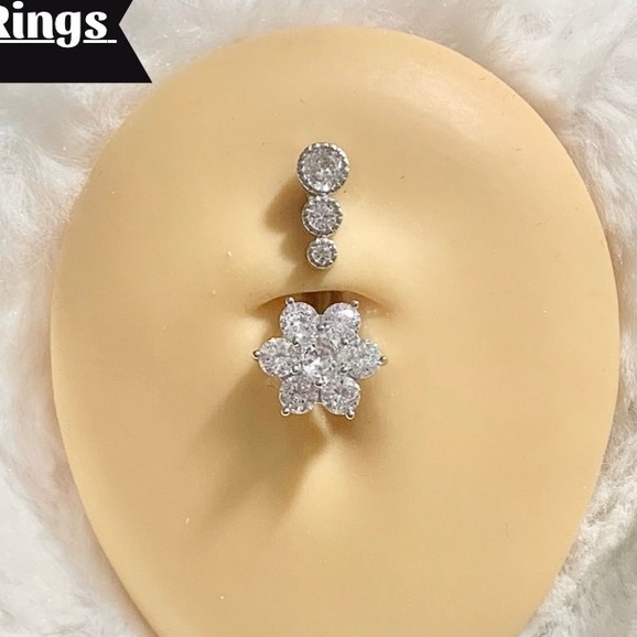 [Rẻ Vô Địch] Khuyên Rón Hoa 3 Đá Sang Chảnh - Khuyên Thép 316L