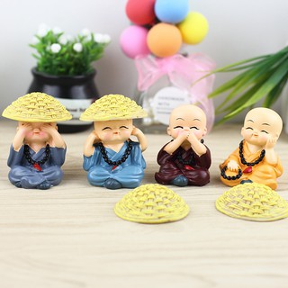 Bộ tượng 4 chú tiểu tứ không đeo dây chuỗi đội nón cói