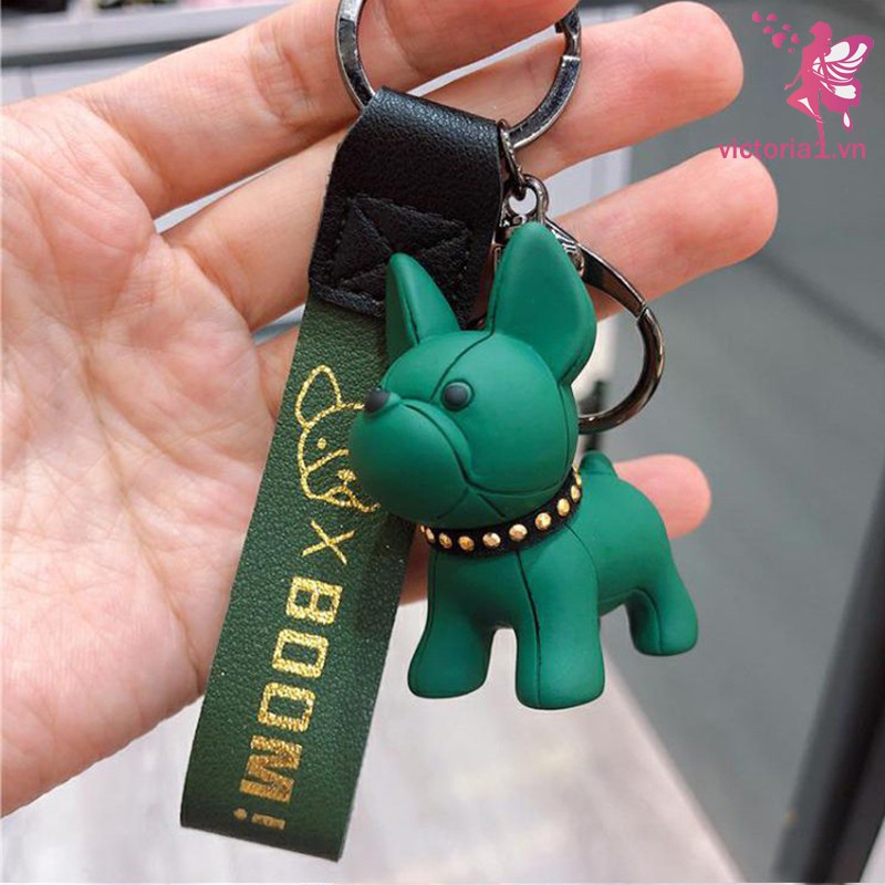 French Bulldog Keychain Fashion Punk Pu Leather Strap Dog Keychains for Women Bag Pendant Jewelry Trinket Men's Car Key