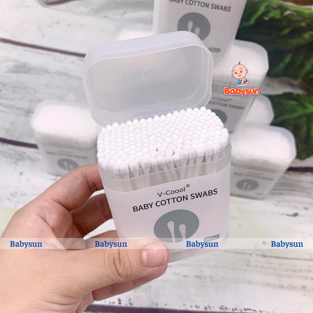 Tăm bông trẻ em hộp 200 que, tăm bông cho bé được làm từ bông tự nhiên, an toàn tuyệt đối cho bé