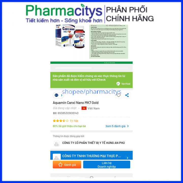Viên uống canxi nano Mk7 bổ dung dưỡng chất glucosamin cho khớp ngừa loãng xương hôp 30 viên