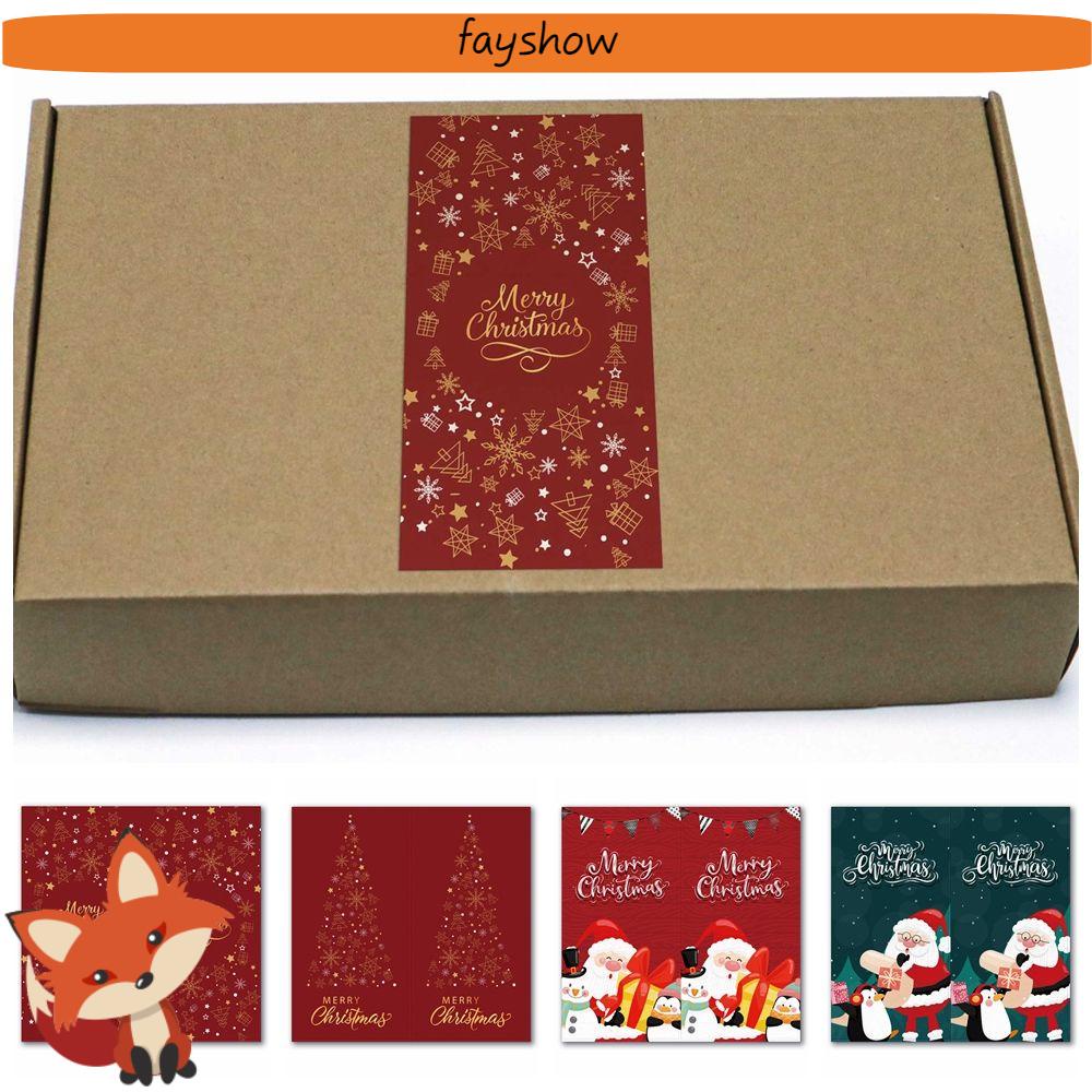 Set 50 Nhãn Dán Trang Trí Hộp Quà Giáng Sinh Hình Chữ Nhật/Người Tuyết/Chim Cánh Cụt Hoạt Hình Sáng Tạo 5CM*10CM